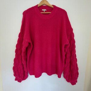 Jodifl Womens Barbiecore Sweater SzM Pink Balloon Sleeve 80s Chunky Knit Overszd